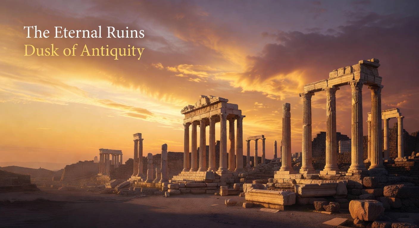 Ancient ruins at dusk